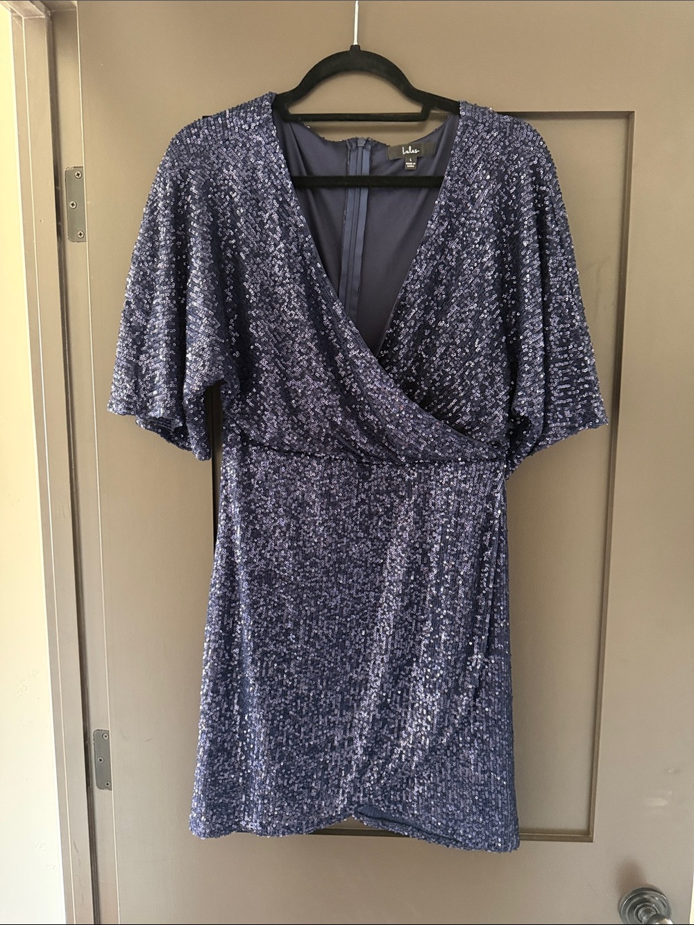 Lulu's Navy Sequin Wrap Mini Dress